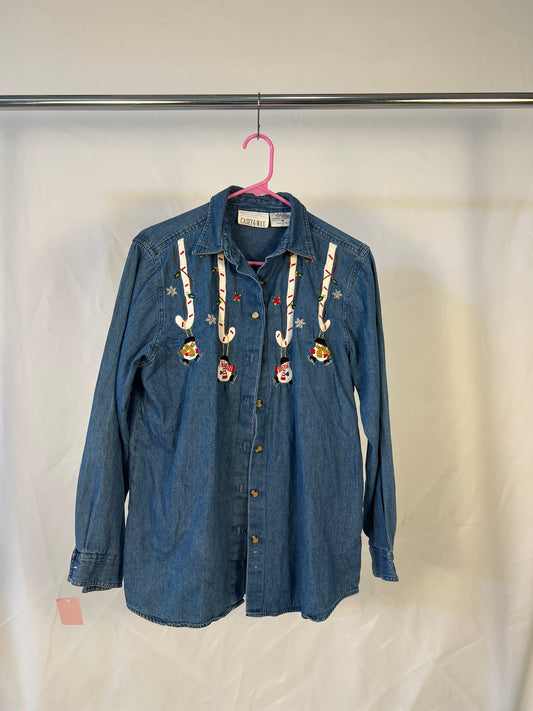 Holiday Embroidered Denim Shirt