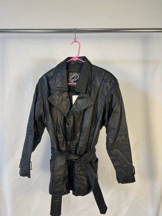 Black Tie Waist Leather Jacket