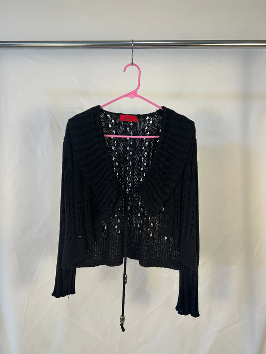 Black Crochet Knit Cardigan