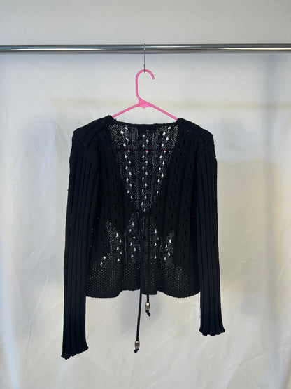 Black Crochet Knit Cardigan