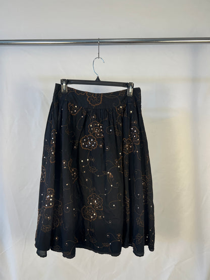 Black Embroidered Sequined Maxi Skirt