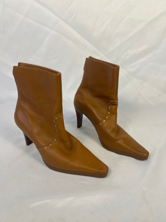 Tan Leather Heeled Booties