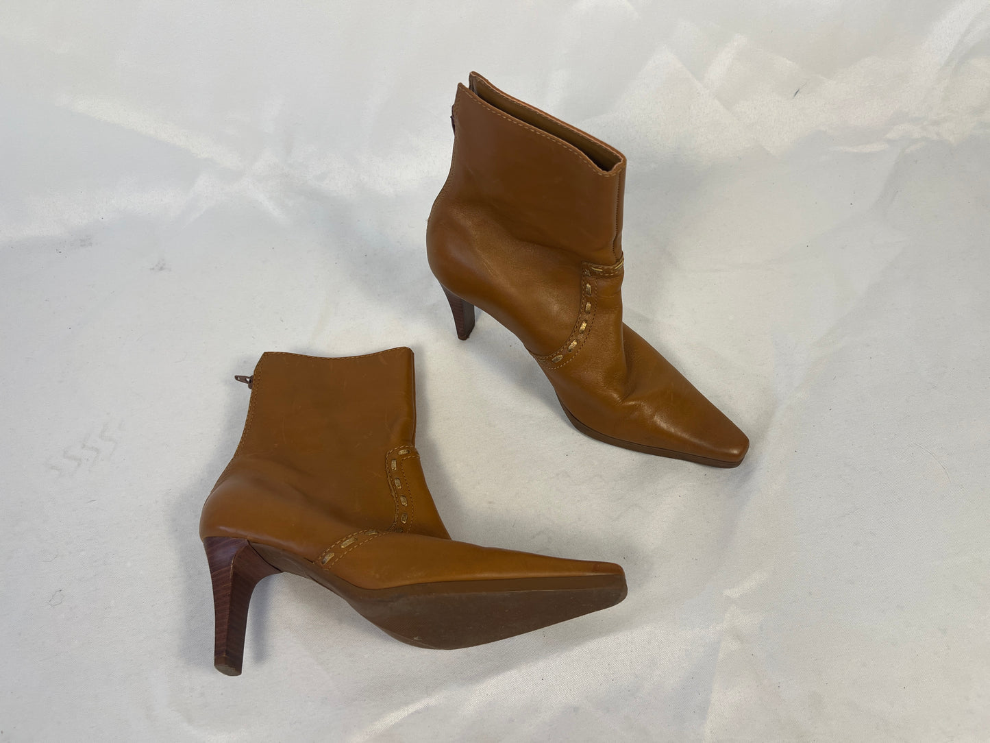 Tan Leather Heeled Booties