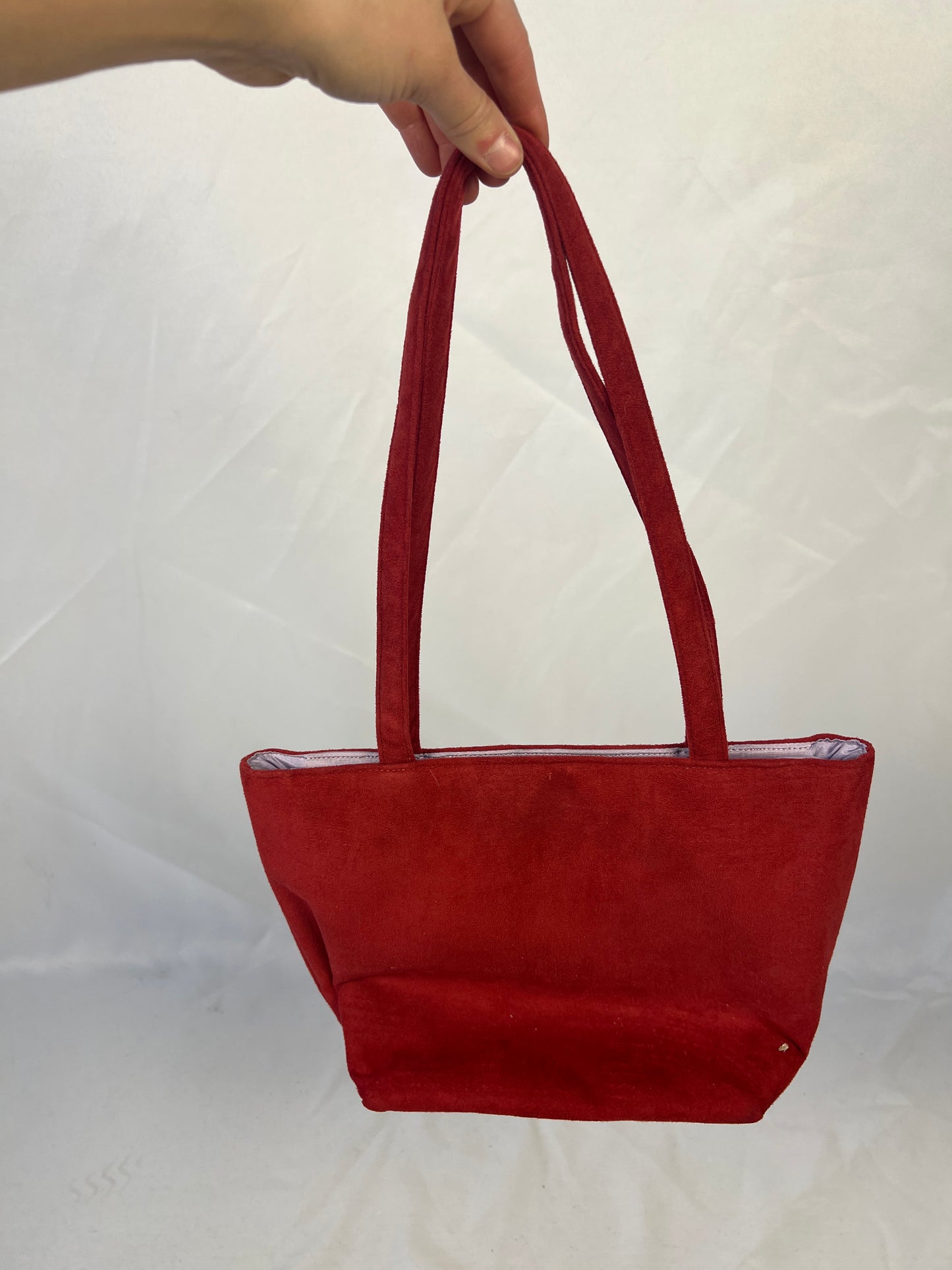 Red Faux Suede Shoulder Bag