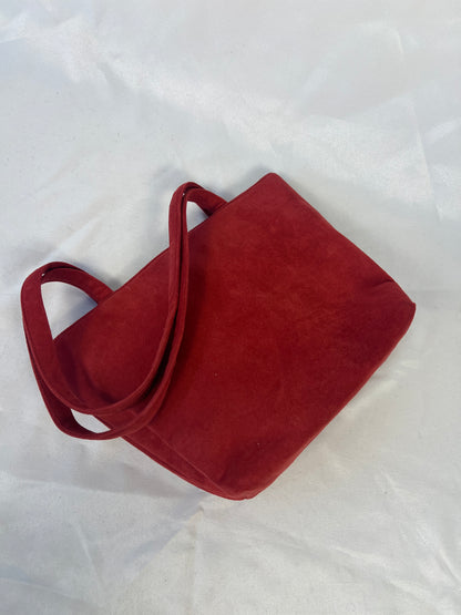 Red Faux Suede Shoulder Bag