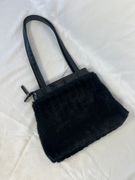 Black Faux Fur Handbag