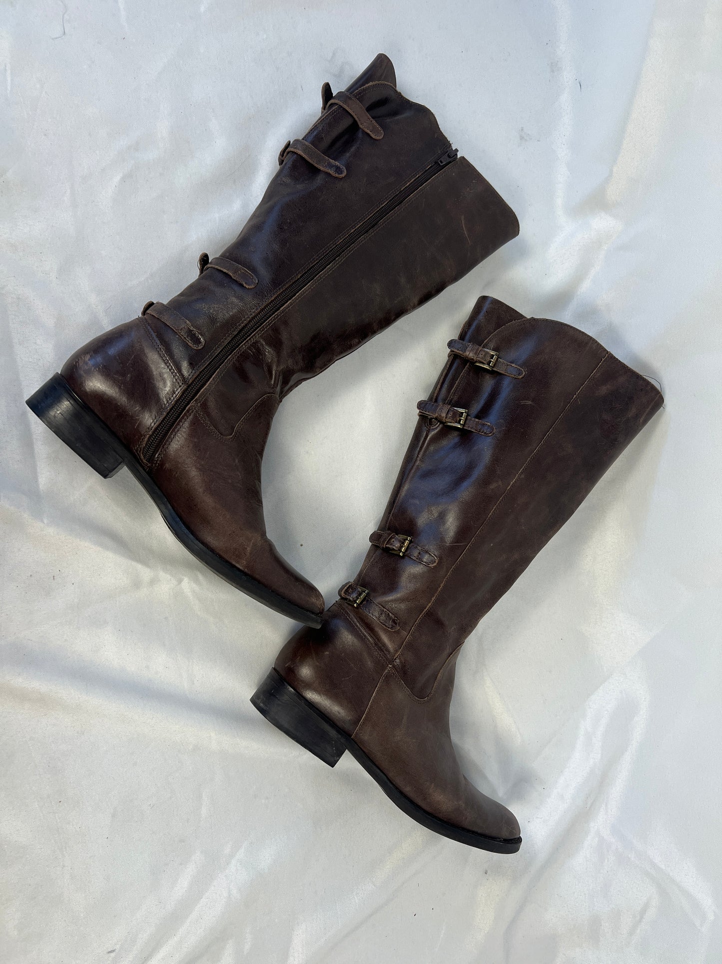 Brown Leather Buckle Boots