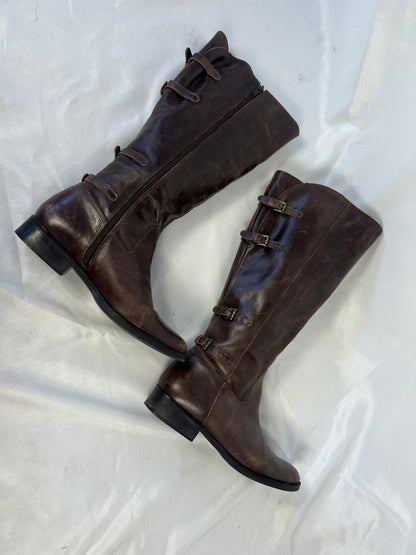 Brown Leather Buckle Boots