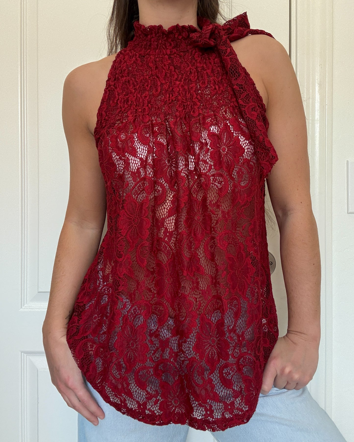 Upcycled Red Lace Tank