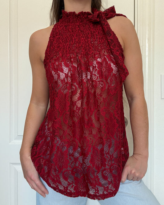 Upcycled Red Lace Tank