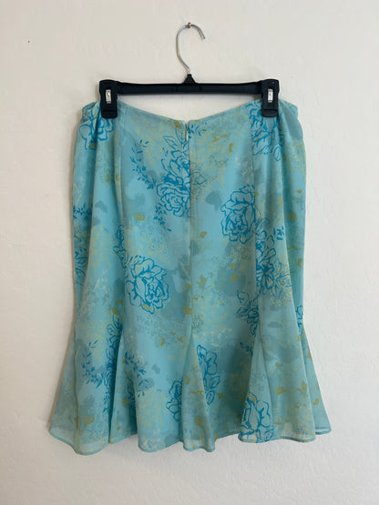 Turquoise Floral Midi Skirt