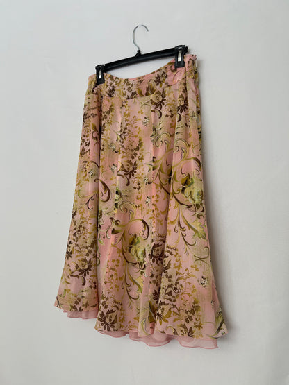 Pink Patterned Midi Skirt