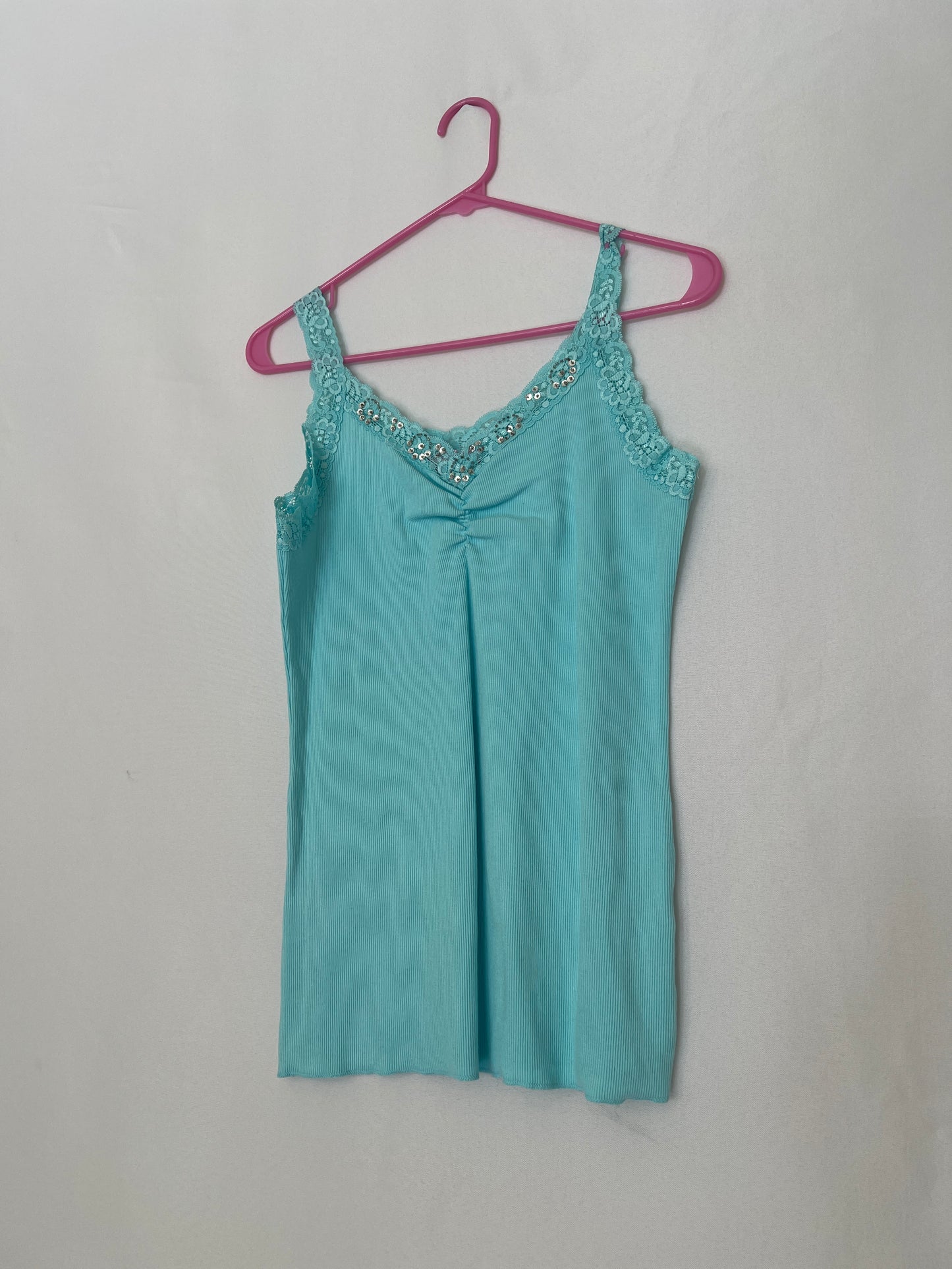 Blue Sequin Lace Trim Cami