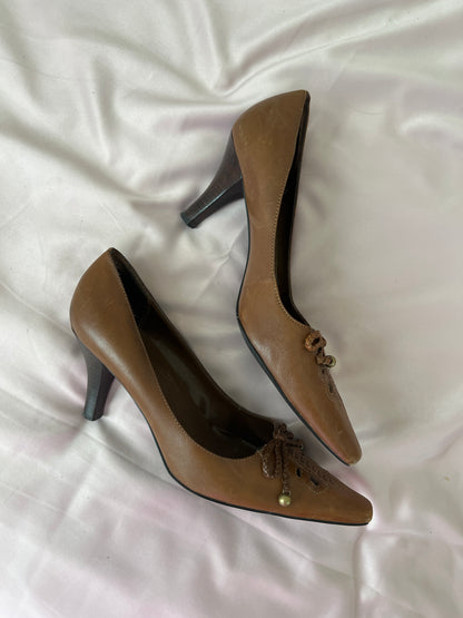 Brown Leather Pointed Toe Heels