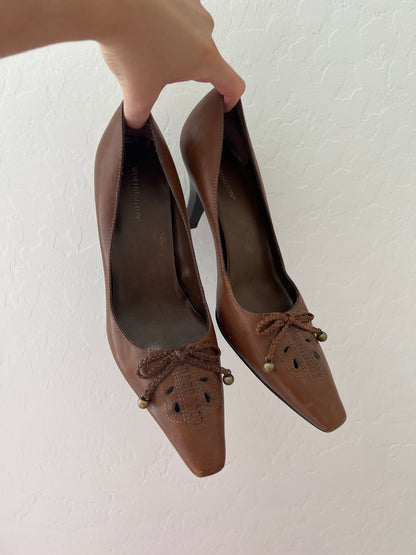 Brown Leather Pointed Toe Heels